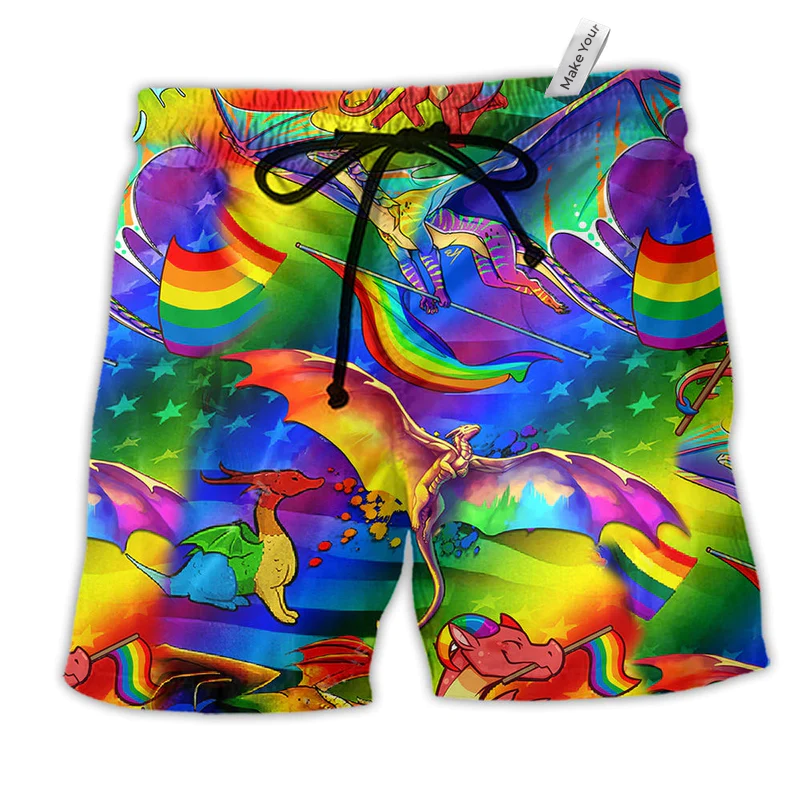 Rainbow Pride Love Lovely Life Hawaiian Print Beach Shorts For Festival Getaways And Style