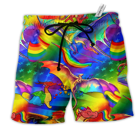 Rainbow Pride Love Lovely Life Hawaiian Print Beach Shorts For Festival Getaways And Style