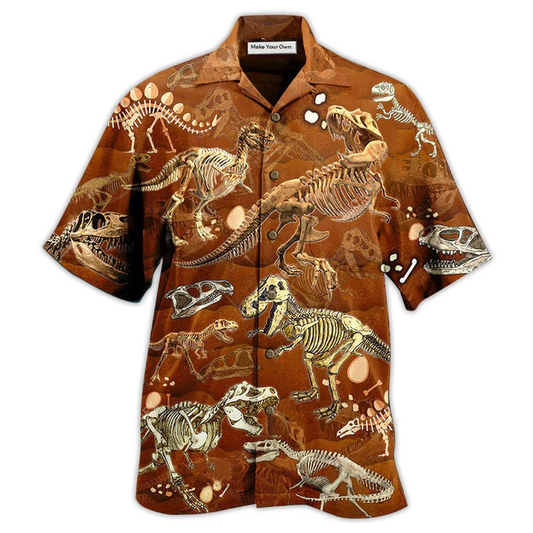 Vintage Dinosaur Rex Skull Hawaiian Shirt For Resort Getaways And Comfortable Summer Activities