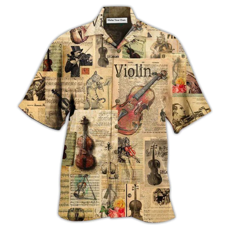 Vintage Violin Hawaiian Shirt For Tropical Getaways Outdoor Fun And Everyday Wear