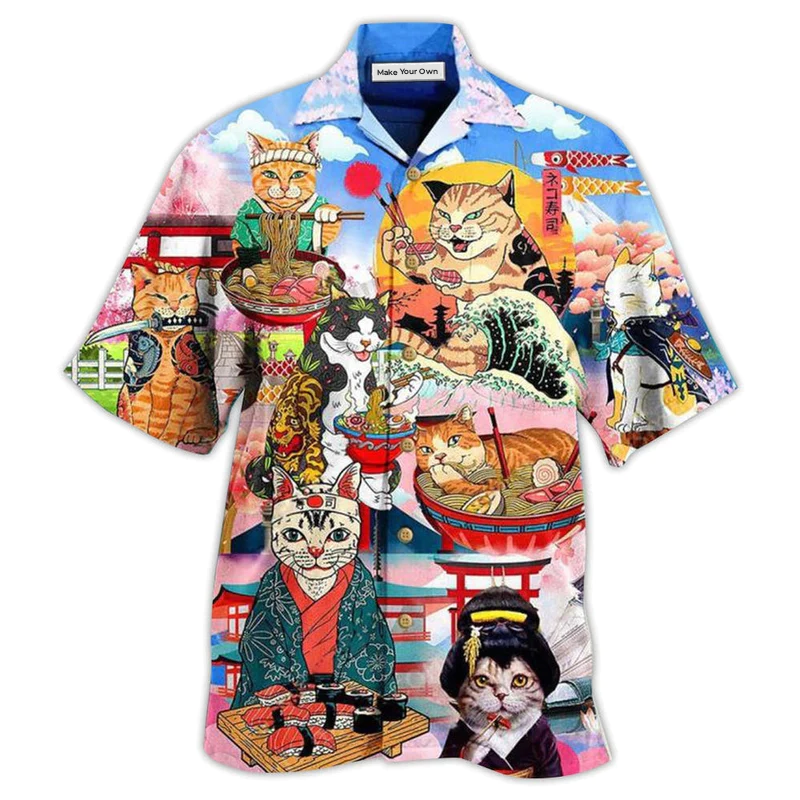 Cat Samurai Ramen Hawaiian Shirt For Warm Weather Adventures And Everyday Comfort