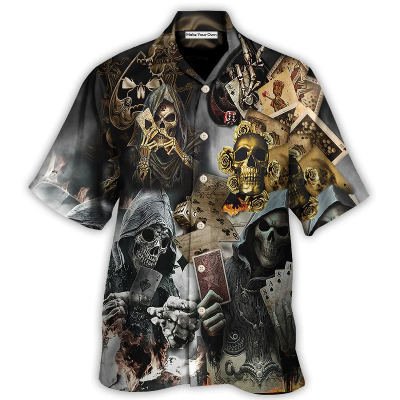 Gothic Dark Skull Gambling Hawaiian Shirt Print Closeup For Casual Outings