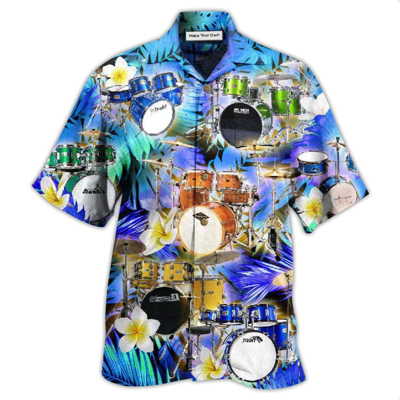Drum Music Drums Plumerias Hawaiian Shirt For Summer Events And Casual Outdoor Wear