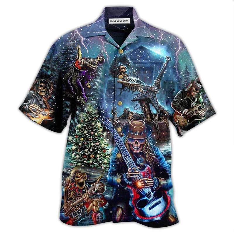Skull Playing Rock Party Music Hawaiian Shirt For Poolside Relaxation And Sunny Getaways