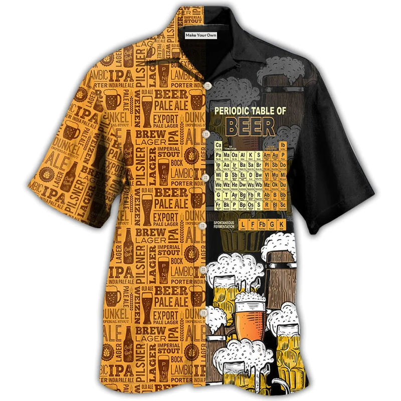 Table Beer Periodic Hawaiian Shirt Pattern Detail For Summer Holidays And Outdoor Fun