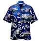 Blue Fishing Fishbone Hawaiian Shirt Artwork Detail For Tropical Trips And Casual Outings