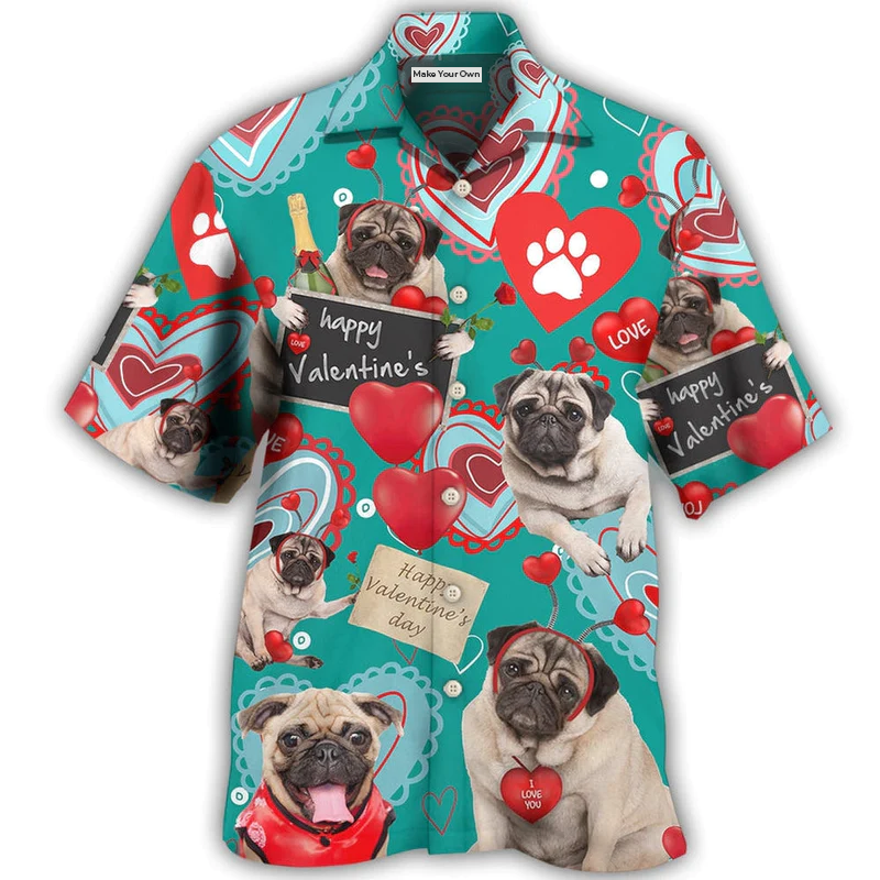 Happy Bulldog Valentine Paw Hawaiian Shirt Pattern View For Lightweight Everyday Style