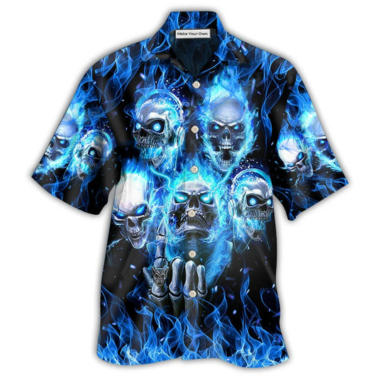 Blue Skull Hawaiian Shirt For Resort Travel Summer Outings And Casual Gatherings