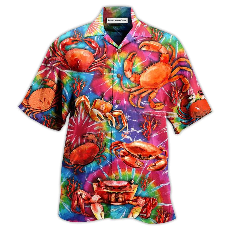 Red Crab Hawaiian Shirt Design Detail For Beach Days And Holiday Travel