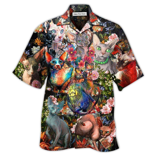 Cat Sphynx Cats Hawaiian Shirt Artwork Detail For Tropical Trips And Casual Outings