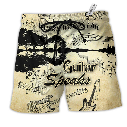 Music Guitar Speaks Love It Hawaiian Print Beach Shorts For Musicians And Outdoor Comfort
