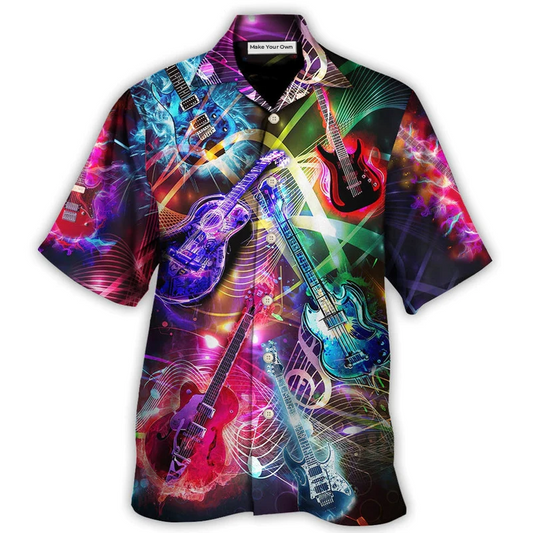 Neon Guitar Amazing Hawaiian Shirt Pattern Detail For Summer Holidays And Outdoor Fun