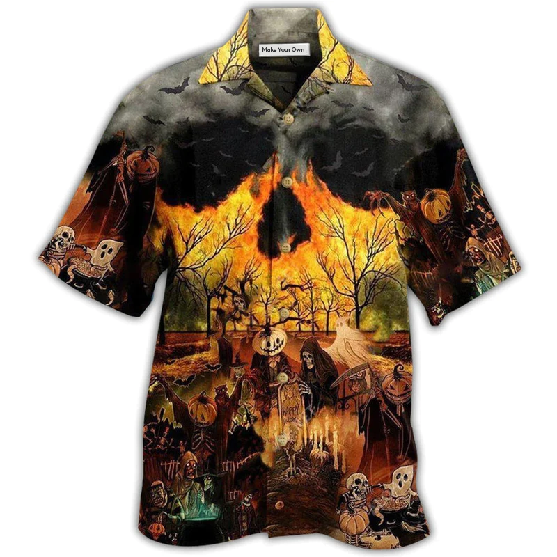 Halloween Party Hawaiian Shirt Pattern Detail For Summer Holidays And Outdoor Fun