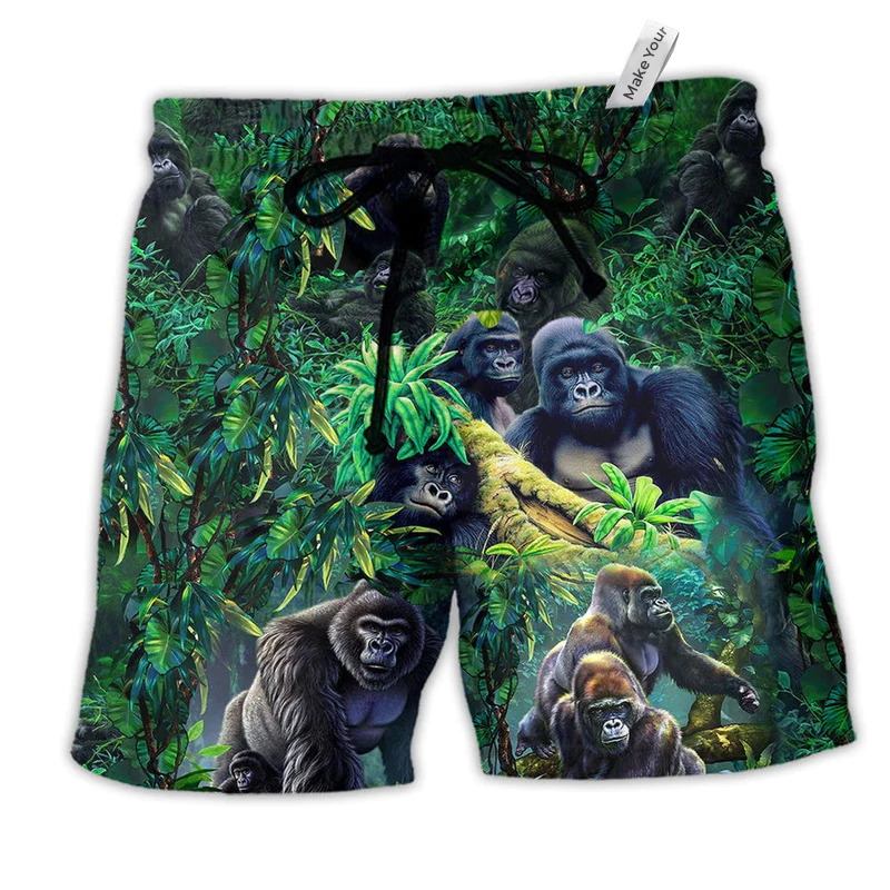 Gorilla Family Of In The Jungle Animals Hawaiian Beach Shorts For Relaxed Warm Weather Wear