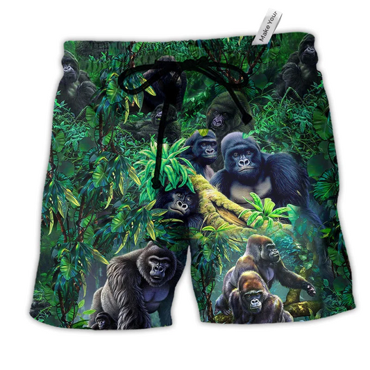 Gorilla Family Of In The Jungle Animals Hawaiian Beach Shorts For Relaxed Warm Weather Wear