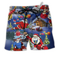 Christmas Flying Super Santa Hawaiian Print Beach Shorts For Festive Vacation Wear