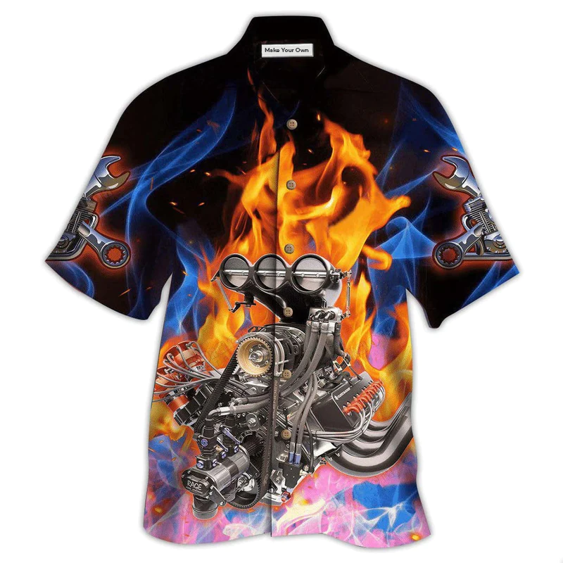 Hot Rod Ride Hawaiian Shirt Pattern Detail For Vacation Travel And Daily Wear