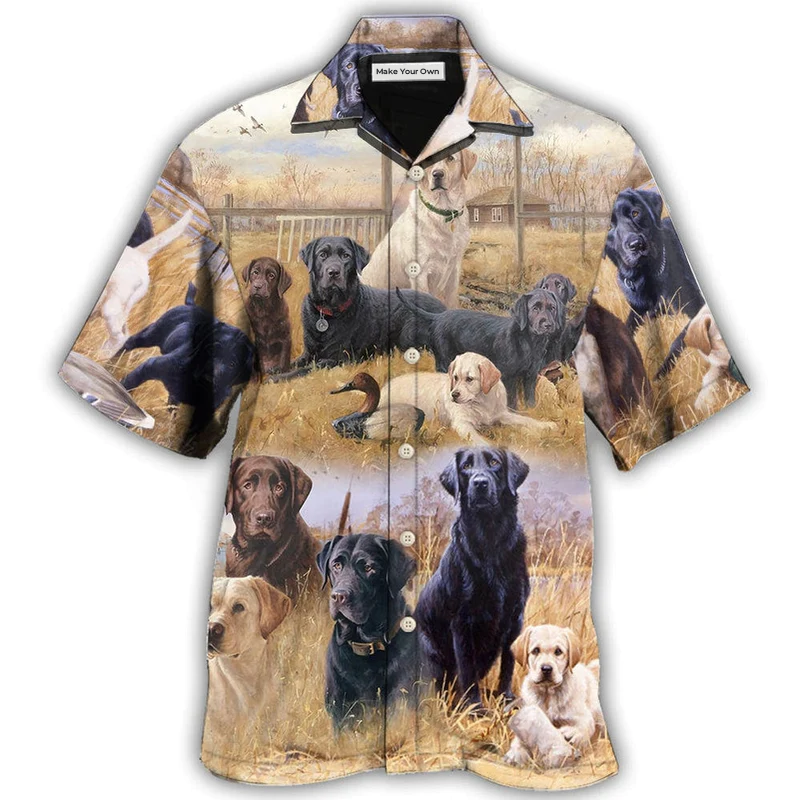 Dog Labrador Retriever Hunting Hawaiian Shirt Pattern Detail For Vacation Travel And Daily Wear