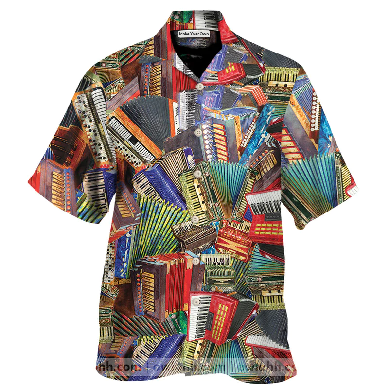 Accordion Hawaiian Shirt For Resort Travel Summer Outings And Casual Gatherings