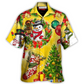 Funny Happy Yellow Snowman Christmas Tree Light Hawaiian Shirt Artwork Detail For Tropical Trips And Casual Outings