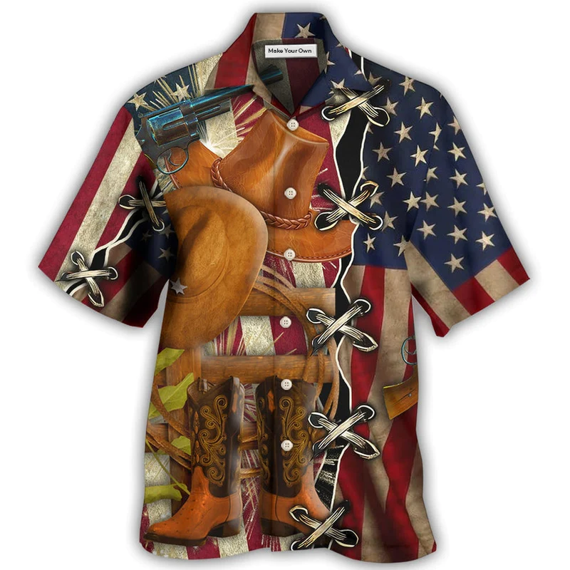 Cowboy Independence Day American Patriotism Hawaiian Shirt Design View For Casual Summer Styling