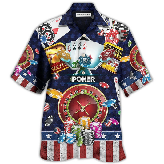 Game Card US Flag Independence Day Hawaiian Shirt For Resort Getaways And Comfortable Summer Activities