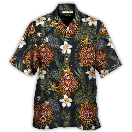 Tropical Firefighter Hawaiian Shirt Pattern Detail For Summer Holidays And Outdoor Fun