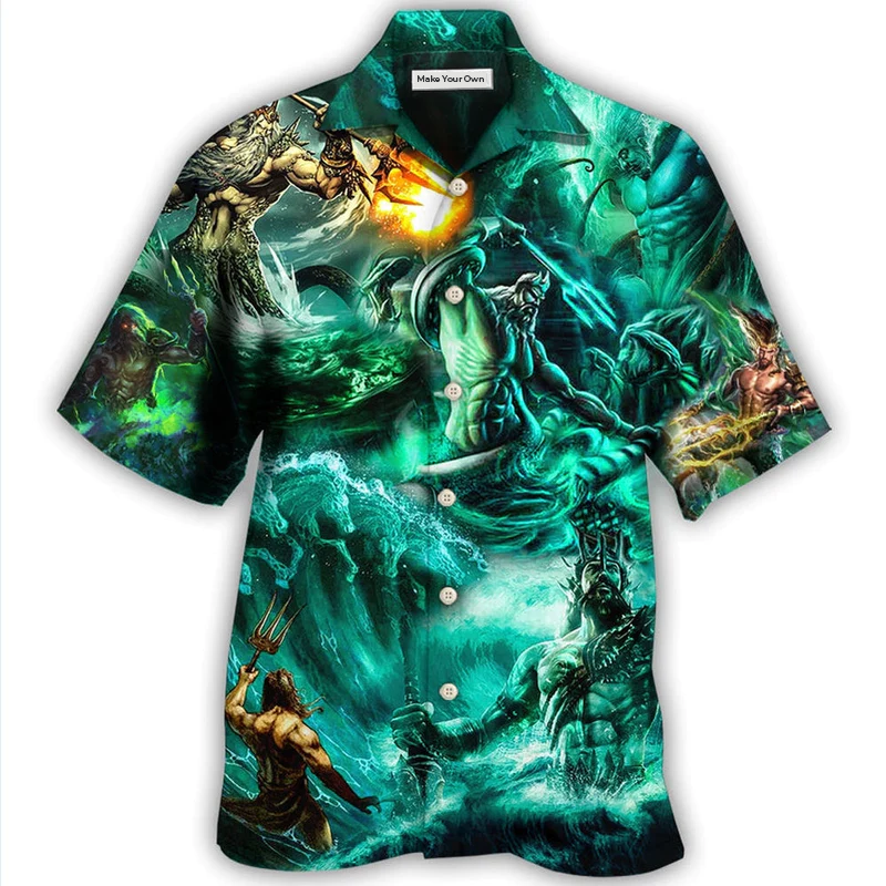 Poseidon Faith Seas Hawaiian Shirt Pattern Detail For Summer Holidays And Outdoor Fun