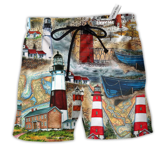 Lighthouse The Past Is A Lighthouse Not A Port Beach Shorts For Seaside Summer Adventures