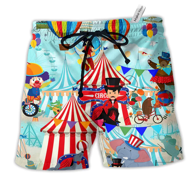 Circus Love Colorful Life Hawaiian Print Beach Shorts For Resort Trips And Warm Weather Style
