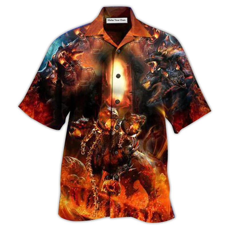 Dog Norse Warrior Amazing Cerberus Greek Mythology Hawaiian Shirt Pattern View For Lightweight Everyday Style