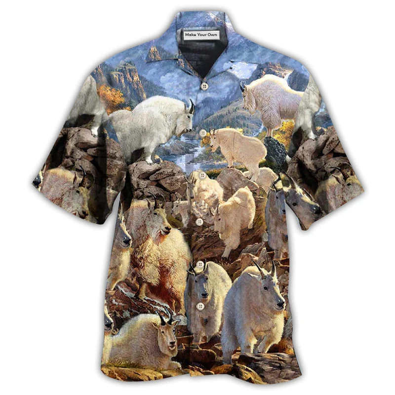 Winter Mountain Goat Hawaiian Shirt For Summer Travel Coastal Events And Thoughtful Gift Giving