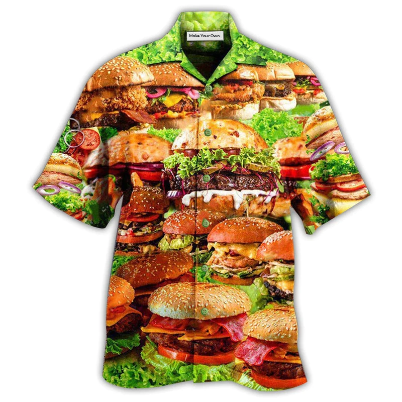 Food Good Mood Delicious Hamburger Hawaiian Shirt Design View For Casual Summer Styling