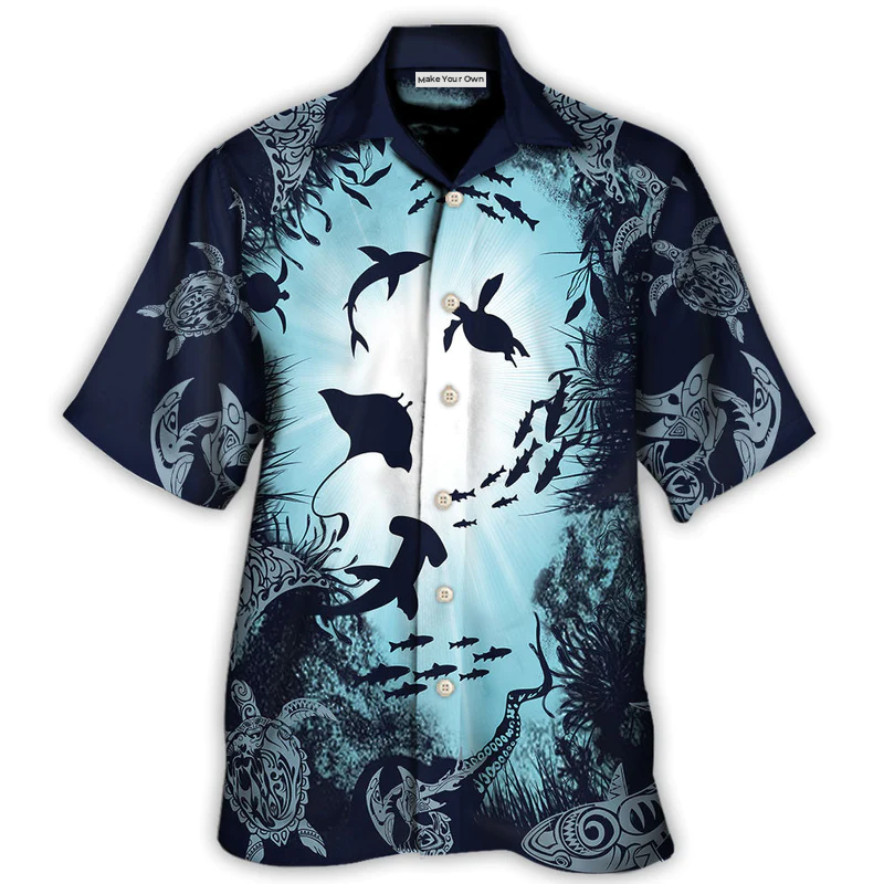 Turtle Aquarium Hawaiian Shirt Pattern View For Relaxed Warm Weather Outfits