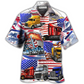 Truck USA Flag Independence Day Hawaiian Shirt Design View For Casual Summer Styling