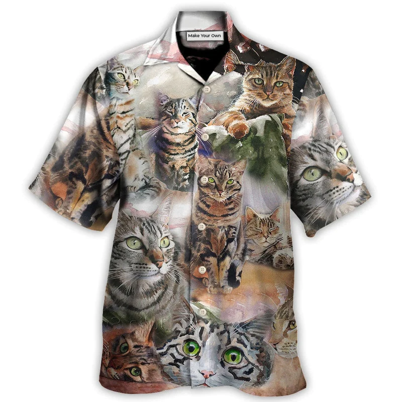 Cat Tabby Daily Portrait Hawaiian Shirt Artwork Detail For Resort Trips And Outdoor Activities