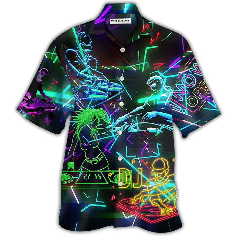 DJ Music Hawaiian Shirt For Resort Travel Summer Outings And Casual Gatherings