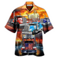 Truck Driver Faith Bless Sunset Hawaiian Shirt Pattern Detail For Vacation Travel And Daily Wear