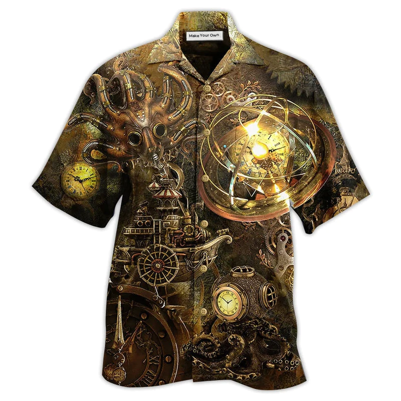 Steampunk Octopus Revolution Hawaiian Shirt Artwork View For Coastal Escapes And Resort Style