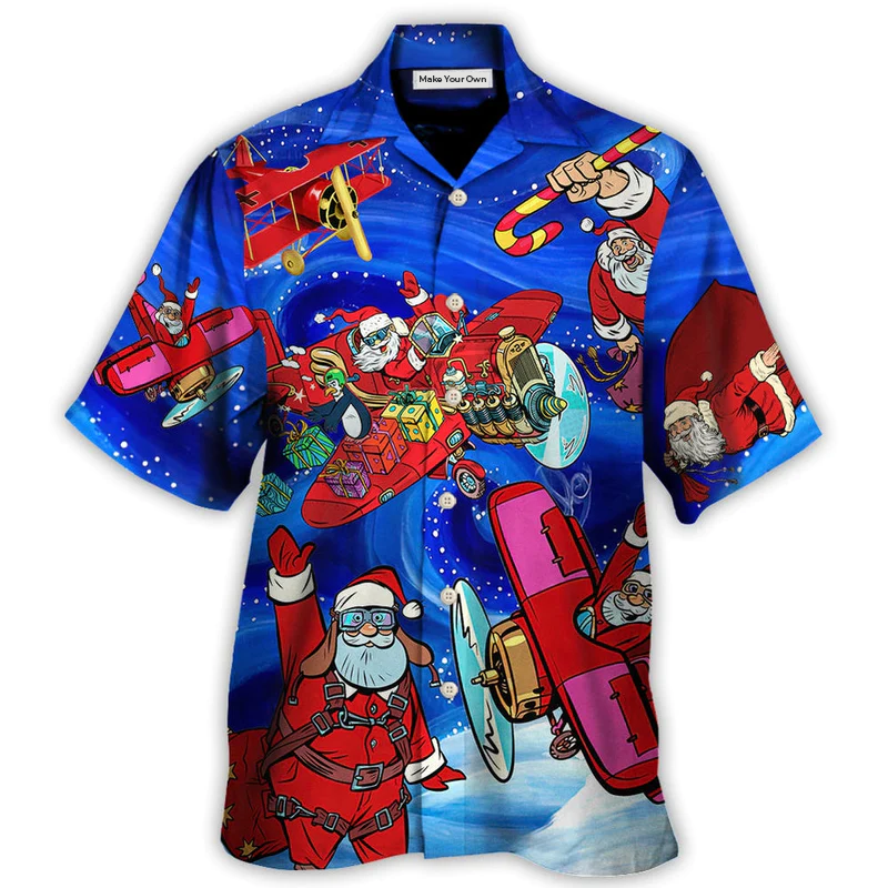 Christmas Reindeer Santa Airplane Hawaiian Shirt All Over Print Detail For Beach Days