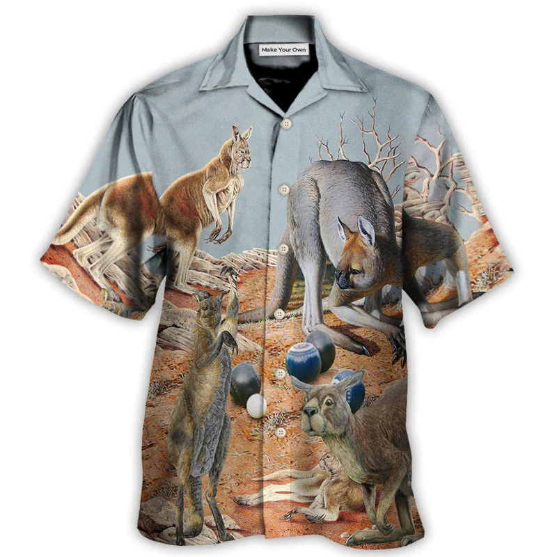 Lawn Bowling Kangaroo Hawaiian Shirt Tropical Styling View For Warm Weather Events
