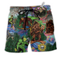 Hippie Bigfoot Peace Life Color Green Hawaiian Beach Shorts For Sunny Getaways And Casual Coastal Wear