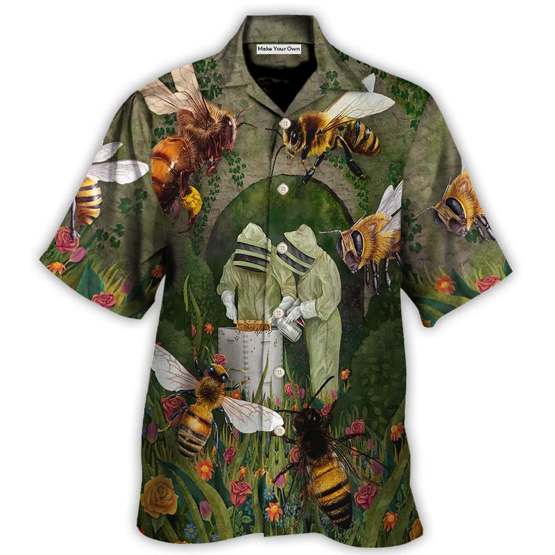 Vintage Bee Alert Beekeeper Hawaiian Shirt Button Front Artwork For Resort Wear