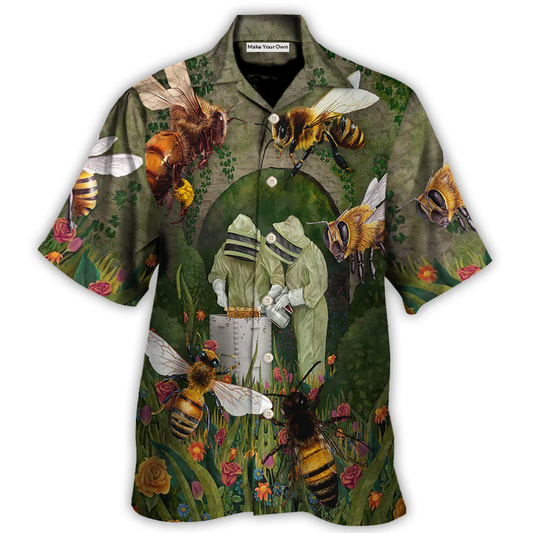 Vintage Bee Alert Beekeeper Hawaiian Shirt Button Front Artwork For Resort Wear