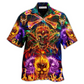 Flame Skull Hawaiian Shirt For Resort Travel Summer Outings And Casual Gatherings