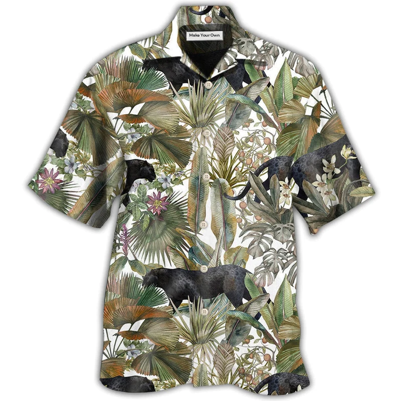 Tropical Panther Leaf Hawaiian Shirt Pattern Detail For Vacation Travel And Daily Wear