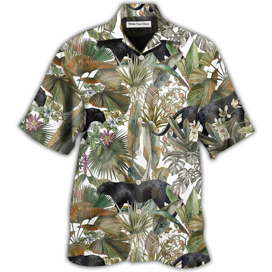 Tropical Panther Leaf Hawaiian Shirt Pattern Detail For Vacation Travel And Daily Wear