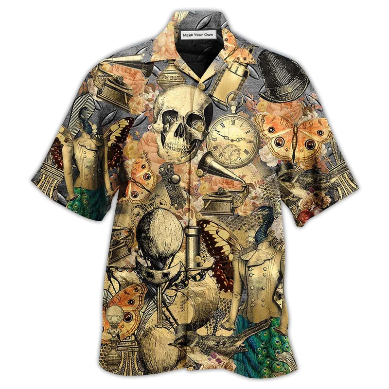 Retro Skull Hawaiian Shirt For Summer Events And Casual Outdoor Wear