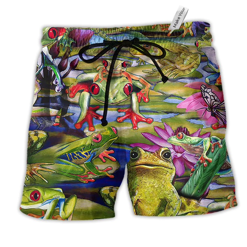 Frog Love Lake So Much Hawaiian Print Beach Shorts For Wildlife Inspired Summer Style