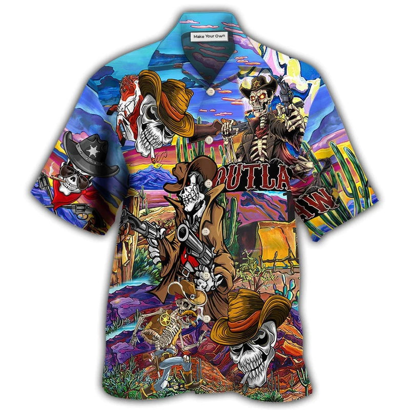 Skull Cowboy Pirates Hawaiian Shirt Pattern View For Lightweight Everyday Style